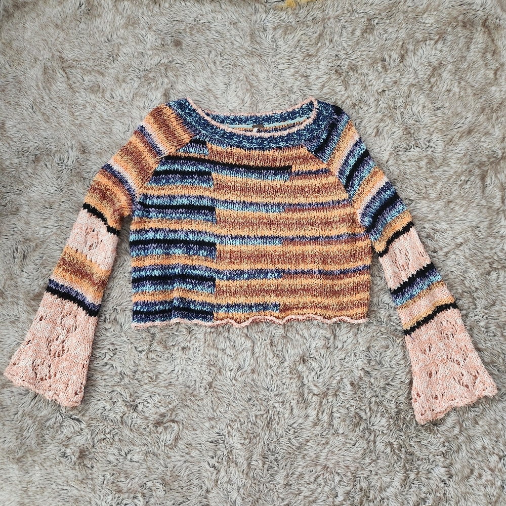 Free People Butterfly Mixed Stripe Cotton Blend Sweater Women's - Picture 3 of 11